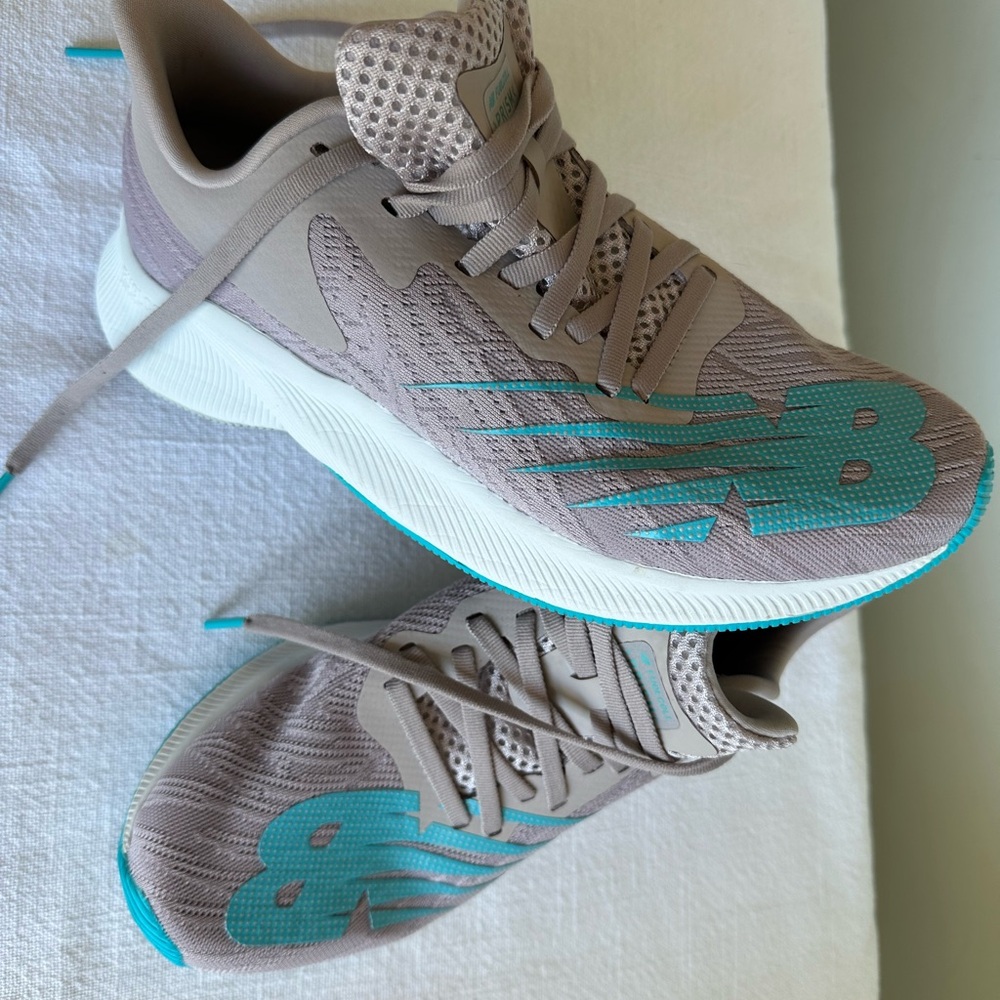 New Balance Taupe and Aqua Running Shoes